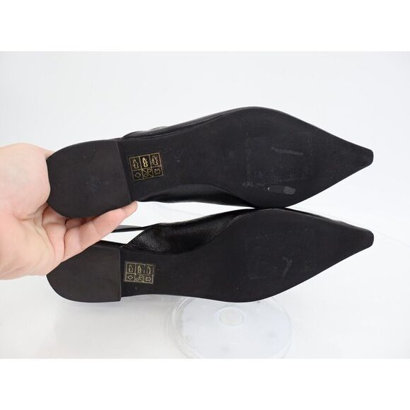 Jeffrey Campbell Scone Slingback Pointed Toe Flat Black Leather Size 7 Buckle - Picture 8 of 12